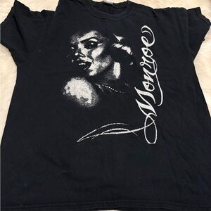 Black Short-Sleeve Graphic Tee with Silver Portrait Print